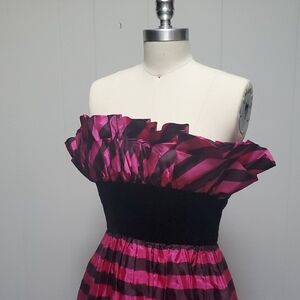 Victor Costa 80s Pink and Black Striped Prom Dress